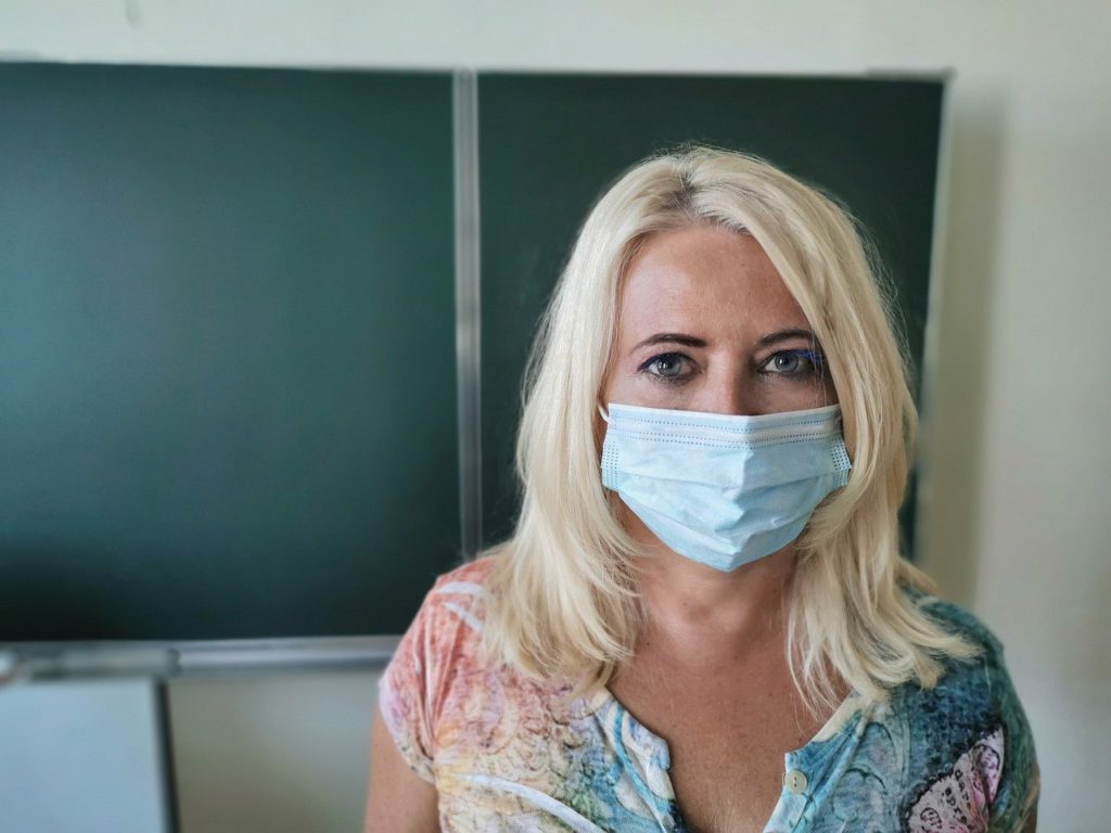 teacher, mask, woman